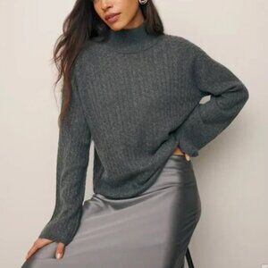 Reformation Garrett Cashmere Cable Oversized Turtleneck Flannel Gray XL